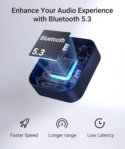 جهاز استقبال إرسال بلوتوث من Syntech لأجهزة Airpods أو سماعات الرأس، شاشة LED مزدوجة مزدوجة الكمون محول صوت لاسلكي بلوتوث 5.3 مع محول AUX مزدوج 3.5 مم لسيارة الطيران باللون الأزرق in Kuwait