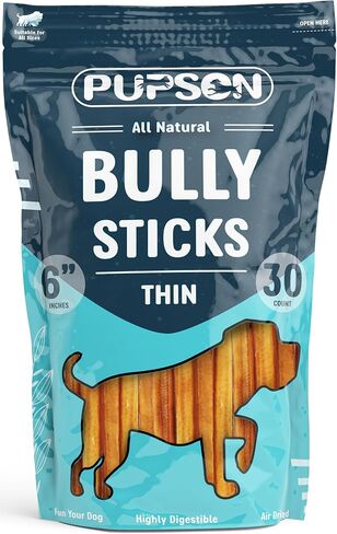6" Bully Sticks for Dogs, 100% Natural Beef Pizzle Chews, Grass-Fed, Non-GMO, Grain-Free, Long-Lasting Dog Treats for Medium & Large Dogs, Jumbo, 12 Pack in Saudi Arabia