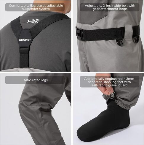 BASSDASH FW08 Men’s Breathable Waders Waterproof Fly Fishing Chest Fishing in Kuwait