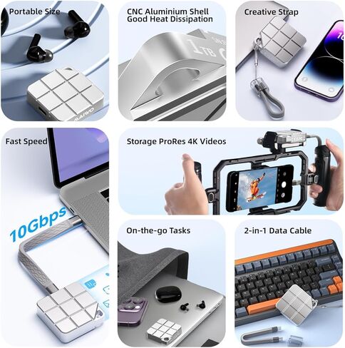 محرك الأقراص الصلبة الخارجي MAIWO 1 تيرابايت SSD المحمول، USB 3.2 GEN 2 Type-C حتى 1050 ميجابايت/ثانية، Mini PSSD لهاتف iPhone 15 Pro Max MacBook Pro PS5، ألومنيوم (فضي) in Kuwait