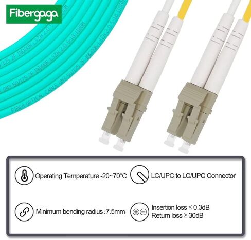 0.5M(1.6ft) OM3 LC to LC Fiber Patch Cable Duplex Multimode Fiber Cable 50/125µm OD-2.0 mm Fiber Optic Cable, Length Option: 0.2M(7inch) -10M(33ft) - 5Pack in Kuwait