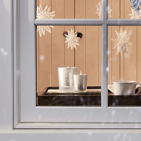 شمعة Thymes Frasier Fir Flocked 3 - تصميم جرة شمعة بيضاء - شموع كبيرة للمنزل معطرة برائحة التنوب السيبيري الهش وخشب الأرز وخشب الصندل - ديكور المنزل - شمعة العطلات (18 أونصة) in Kuwait
