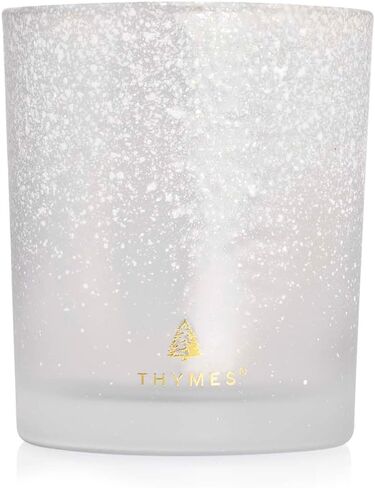 شمعة Thymes Frasier Fir Flocked 3 - تصميم جرة شمعة بيضاء - شموع كبيرة للمنزل معطرة برائحة التنوب السيبيري الهش وخشب الأرز وخشب الصندل - ديكور المنزل - شمعة العطلات (18 أونصة) in Kuwait