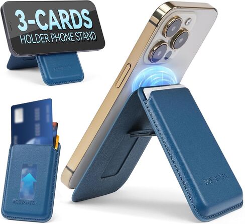 BOSTANTEN Mag Safe Wallet with Stand Magnetic Wallet for Phone Leather Magsafe Card Holder Compatible with iPhone 16/15/14/13/12 series and MagSafe cases, 1 Slot, Fit 3 Cards, Blue in Saudi Arabia