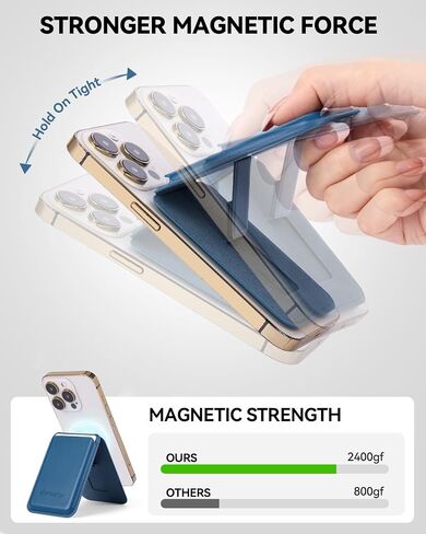 BOSTANTEN Mag Safe Wallet with Stand Magnetic Wallet for Phone Leather Magsafe Card Holder Compatible with iPhone 16/15/14/13/12 series and MagSafe cases, 1 Slot, Fit 3 Cards, Blue in Saudi Arabia