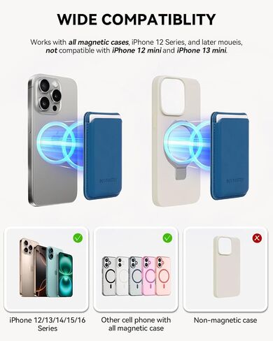 BOSTANTEN Mag Safe Wallet with Stand Magnetic Wallet for Phone Leather Magsafe Card Holder Compatible with iPhone 16/15/14/13/12 series and MagSafe cases, 1 Slot, Fit 3 Cards, Blue in Saudi Arabia