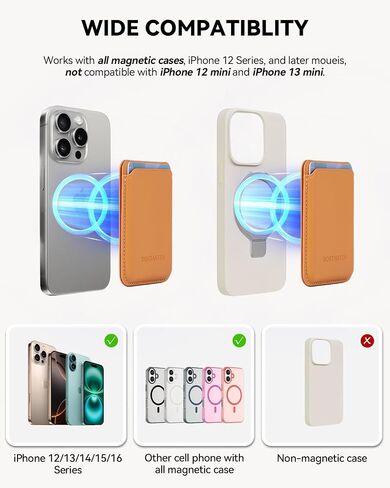 BOSTANTEN Mag Safe Wallet with Stand Magnetic Wallet for Phone Leather Magsafe Card Holder Compatible with iPhone 16/15/14/13/12 series and MagSafe cases, 1 Slot, Fit 3 Cards, Blue in Saudi Arabia