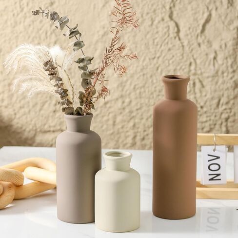 Ceramic Vase Set of 3, Vases Home Decor Rustic Vase Farmhouse Decor Vase Terra Cotta Pottery Vases for Bouquet Pampas Grass Dried Fresh Flowers Living Room Kitchen Bedroom Bathroom - Multicolor in Saudi Arabia