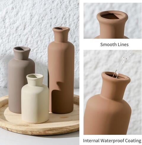 Ceramic Vase Set of 3, Vases Home Decor Rustic Vase Farmhouse Decor Vase Terra Cotta Pottery Vases for Bouquet Pampas Grass Dried Fresh Flowers Living Room Kitchen Bedroom Bathroom - Multicolor in Saudi Arabia