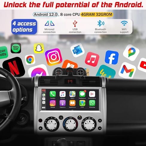 مجموعة أجهزة قياس راديو ستيريو للسيارة لسيارة Toyota FJ Cruiser ستيريو بشاشة LCD 2007-2018، وحدة رأس أندرويد فضية 12.3 بوصة، 4+32 جيجا، سهلة التركيب، CarPlay لاسلكي وAndroid Auto، ملاحة GPS in Kuwait