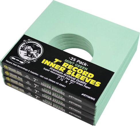 (100) 7" Vinyl Record Inner Sleeves with Hole - Mint Green - Archival Quality - 07IWMG in Saudi Arabia