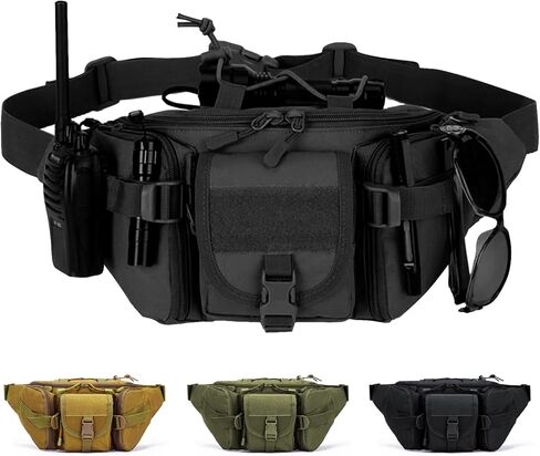 Taeku Tactical Fanny Pack, Military Waist Bag Utility Hip Pack with Adjustable Strap for Outdoors Fishing Cycling Camping Dog Walking (Black) in Kuwait