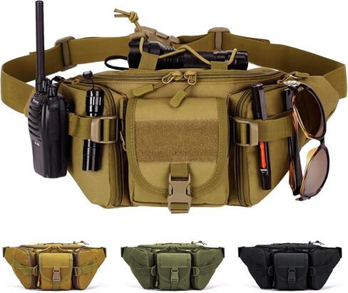 Taeku Tactical Fanny Pack, Military Waist Bag Utility Hip Pack with Adjustable Strap for Outdoors Fishing Cycling Camping Dog Walking (Black) in Kuwait
