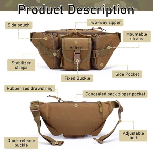 Taeku Tactical Fanny Pack, Military Waist Bag Utility Hip Pack with Adjustable Strap for Outdoors Fishing Cycling Camping Dog Walking (Black) in Kuwait