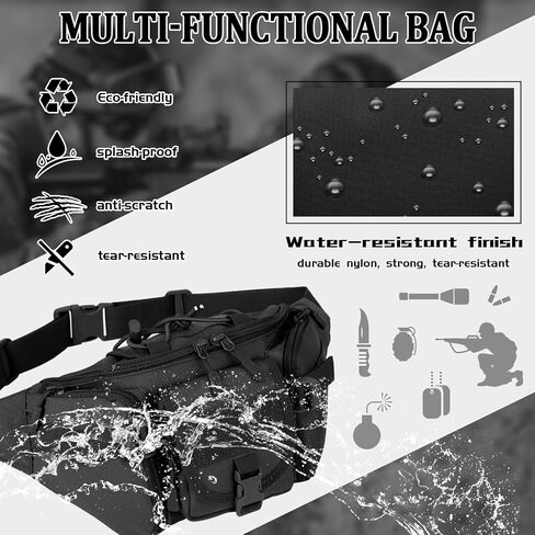Taeku Tactical Fanny Pack, Military Waist Bag Utility Hip Pack with Adjustable Strap for Outdoors Fishing Cycling Camping Dog Walking (Black) in Kuwait