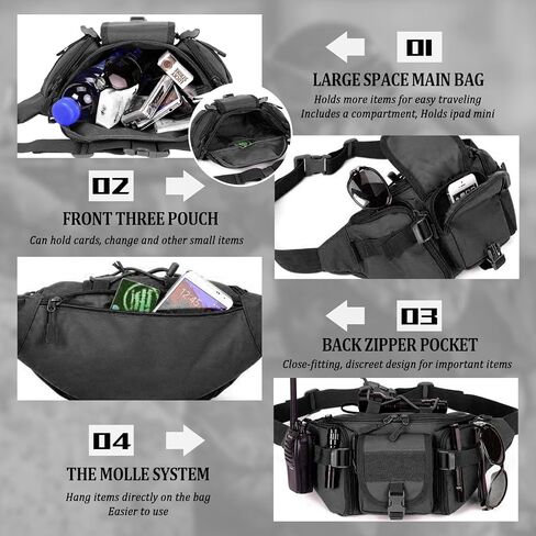 Taeku Tactical Fanny Pack, Military Waist Bag Utility Hip Pack with Adjustable Strap for Outdoors Fishing Cycling Camping Dog Walking (Black) in Kuwait