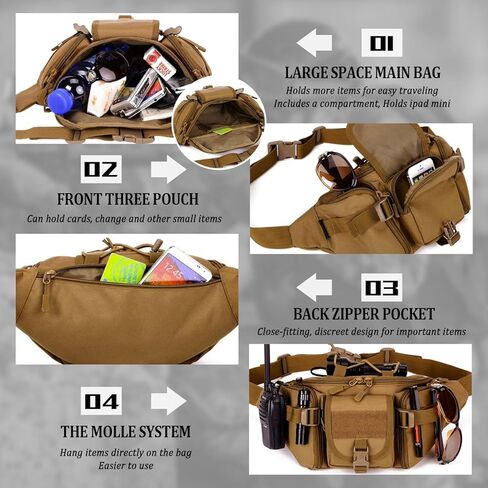 Taeku Tactical Fanny Pack, Military Waist Bag Utility Hip Pack with Adjustable Strap for Outdoors Fishing Cycling Camping Dog Walking (Black) in Kuwait