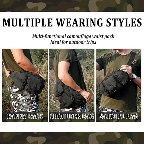 Taeku Tactical Fanny Pack, Military Waist Bag Utility Hip Pack with Adjustable Strap for Outdoors Fishing Cycling Camping Dog Walking (Black) in Kuwait