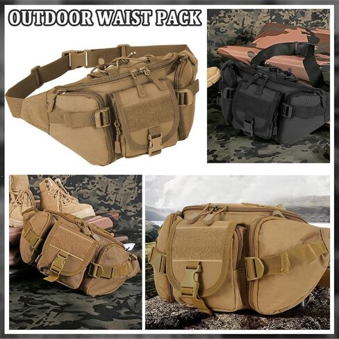 Taeku Tactical Fanny Pack, Military Waist Bag Utility Hip Pack with Adjustable Strap for Outdoors Fishing Cycling Camping Dog Walking (Black) in Kuwait