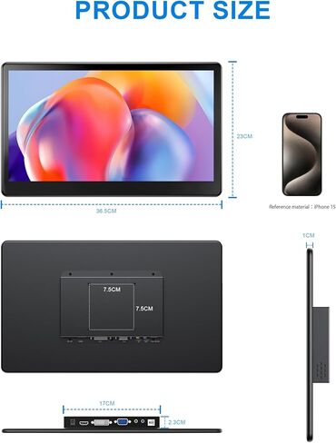 شاشة لمس صناعية 13.3 بوصة، FHD 1920×1080 IPS شاشة كمبيوتر محمول تعمل باللمس HDMI VGA تدعم حامل VESA متوافق مع أجهزة الكمبيوتر المحمولة وأجهزة الكمبيوتر المحمولة وأجهزة Mac in Saudi Arabia