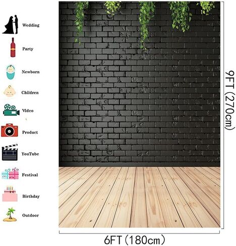 خلفية تصوير من الفينيل مقاس 5X7FT باللون الأسود مع تصميم أرضية خشبية لعيد الميلاد والزفاف وأعياد الميلاد in Kuwait