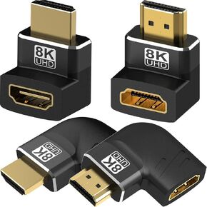 4 Pack 8K HDMI 2.1 Male to Female Adapter Connector Left Right Angle 90 270 Degree Gold Plated Support 8K@60Hz,4K@120Hz,HDR,eARC for PC Laptop HDTV Switch PS4 PS5