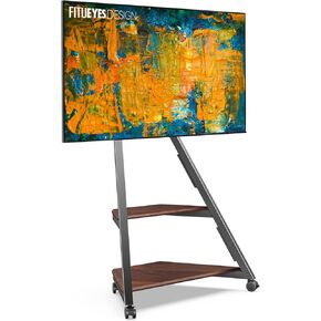 FITUEYES Design Corner TV Stand for 32 43 50 55 65 Inch TVs, Small Spaces Floor TV Stand Rolling TV Cart for LCD/LED Flat Curved Screens, Modern Living Room Television Stands, Eiffel Series, Nature