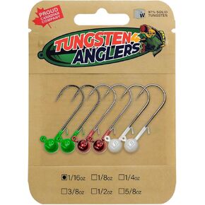 Tungsten 4 Anglers - 97% Pure Tungsten Crappie Jig Head | 1/16oz. #2 Hooks, 1/8oz. #1 Hooks - 6-Pack/Bag