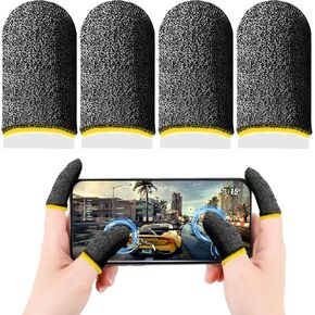 Gaming Gloves, Mobile Phone Gaming Finger Sleeves 4PCS Thumb Sleeves 0.3mm Anti Sweat Finger Gloves Breathable Seamless Touchscreen Finger Cover Protector Fit Most Gamers Tablet Devices(Black, Yellow)