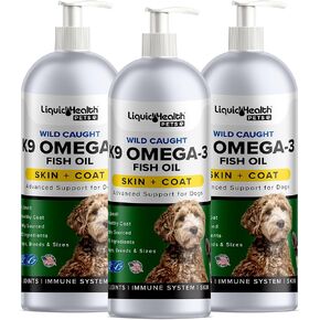 Liquid Health Pets K9 Omega 3 Fish Oil for Dogs - Liquid Omega 3 for Dogs with EPA + DPA + DHA, Dog Shedding Suplement May Reduce Itching and Support Joint, Immunity, Brain & Heart Health (3pack)