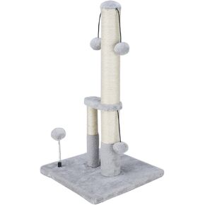 Dimaka Tall Cat Scratching Post, Double Lower Posts Extra Stable Cat Post Tree Scratcher with Sisal Rope and Teasing Balls, 4 Balls Total Large Base (Grey 26"