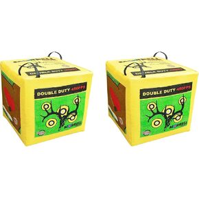Morrell Double Duty 450 FPS Cube Field Point Archery Bag Target with Traditional Bullseyes, Nine-Ball, Dartboard Game, and Deer Vitals, 2 Pack, Yellow