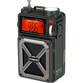 ZHIWHIS Shortwave Radio with Bluetooth, AM/FM/SW/NOAA Weather Emergency Radios, Hand Crank/Solar/4000mAh Power Bank/SOS/White Noise/Bass/Flashlight/Retro Receiver with Preset, Support USB/TF ZWS-702X