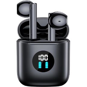 Wireless Earbuds Bluetooth Headphones 60Hrs Playtime Ear Buds with LED Display Charging Case Microphone Immersive Stereo Audio Headset IPX7 Waterproof Sports Earphones for iOS Android Laptop Black