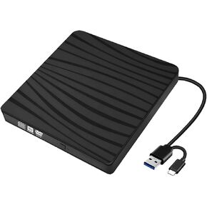 ULANSeN External CD/DVD Drive for Laptop, USB A/C 3.0 CD DVD Player Portable +/-RW Burner CD ROM Reader Writer Disk Duplicator Compatible with Laptop Desktop PC Windows Apple Mac Pro MacBook Linux