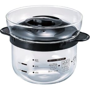HARIO XRCN-2-B Glass Microwave Rice Pot, 1 to 2 Cups, For Microwaves, Black, 1 to 2 Cups, Made in Japan