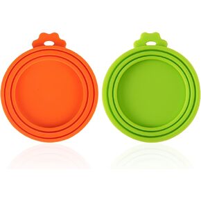 Silicone Pet Can Lids 2 Pack of BPA-Free Universal Covers for Dog and Cat Food Cans Fits Most Standard Sizes Keep Your Pet's Food Fresh and Tasty Dishwasher Safe Green and Orange
