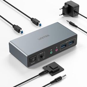 Unitek HDMI KVM Switch 2 Monitors 2 Computers 4K@60Hz USB 3.0 KVM Switches Share Dual HDMI Monitors 3 USB Ports for Keyboard Mouse Hard Drives Mic Headset Ports 2 USB-B Cable DC 5V Adapter Controller