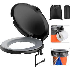 Bucket Toilet Seat with Cushion, 5 Gal Bucket Toilet Seat with Lid for Camping, Soft Cushion Toilet Seat with Storage Bags and Disposable Toilet Bags, Camping, Hiking, Emergency, Car, Boat