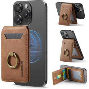 SZHAIYU Compatible with Magsafe Wallet, Strong Magnetic,Vegan Leather,for iPhone Wallet Stand with 5 Card Slots, Ring, RFID Blocking, Compatible with iPhone 16/15/14/13/12 Pro Max Plus Series (Black)