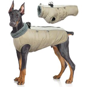 IDOMIK Warm Dog Coat with Built-in Harness,Warm Dog Winter Coat,Dog Cold Weather Coats Zipper,Waterproof Dog Jackets Thicken Dog Fleece,Windproof Dog Snow Jacket Snowsuit for Small Medium Large Dogs