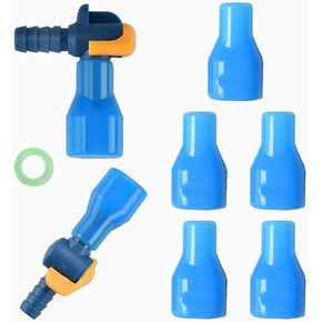 Bite Valve Replacement Nozzle for Camelbak, Bladder Mouthpiece Replacement with 2 Straight & Angled Hose Connectors and Tube O-Ring for Water Reservoir Hydration Bladder Backpack (Bright Blue)