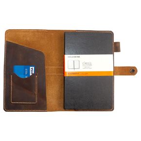 Leather Journal Cover for Moleskine Large Size Hard Cover Notebook, Handmade Leather Cover for 5"x8.25" Hardback Notebook,with pen holder Notebook Cover (Brown)