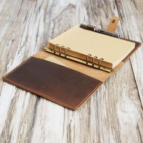 A5 size 6 ring Leather Refillable Planner Binder, travelers Journal, sketchbook, Distressed brown Leather, 707