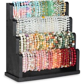 Emfogo Bracelet Holder, 4 Tier Bracelet Organizer Storage for Bracelets Bangles Watch Scrunchies, Rustic Wood Jewelry Organizer Display for Home, Vendors, Craft Shows and Store(Rustic Brown)