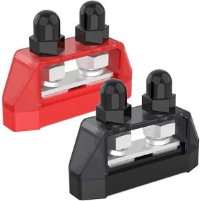 Bus Bar 250A 12V Power Distribution Block 3/8" Dual Studs Battery for Marine Boat Automotive and Solar Systems - Red & Black