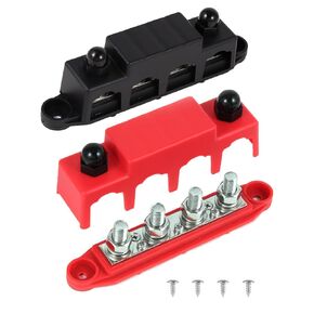 12V Marine Bus Bar, 5/16" Power Distribution Block 4 Post Max 48V 250A Heavy Duty Battery Terminal Junction Block Busbar with Cover for Automotive RV Camper Trailer Solar System,Set of 2