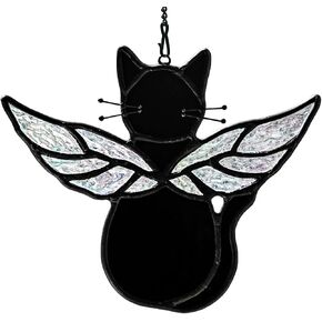 البرتقال القط هدية تذكارية الزجاج الملون suncatcher، الملاك القط ديكور الزجاج الملون نافذة الشنق، فقدان هدايا تعاطف القط لمحبي القطط، هدايا تذكارية للحيوانات الأليفة للنساء