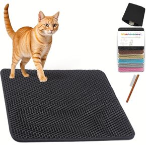 2025 𝗡𝗘𝗪 Waterproof Cat Litter Mat | Double Layer EVA, Odor-Free Large Grid | Urine Proof & Easy Cleanup | Soft on Paws | Versatile Design for Litter and Feeding (Gray, 18×25)