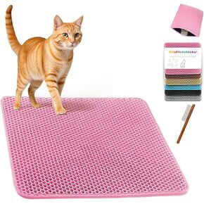 2025 𝗡𝗘𝗪 Waterproof Cat Litter Mat | Double Layer EVA, Odor-Free Large Grid | Urine Proof & Easy Cleanup | Soft on Paws | Versatile Design for Litter and Feeding (Gray, 18×25)